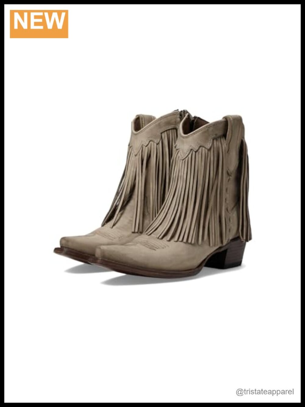 Leather Snip Toe Western Ankle Bootie with Fringe